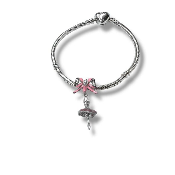 Pink Bow & Ballerina S925 Sterling Silver Pandora Moments Compatible Charm - Picture 11 of 12